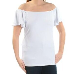 NWT Lauren Ralph Lauren On or Off Shoulder Top Large White Flutter Sleeve